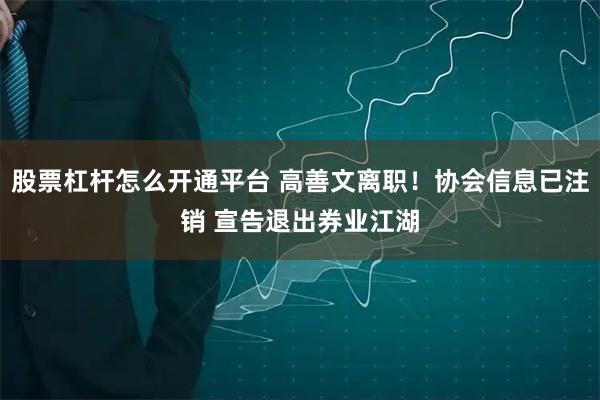 股票杠杆怎么开通平台 高善文离职！协会信息已注销 宣告退出券业江湖